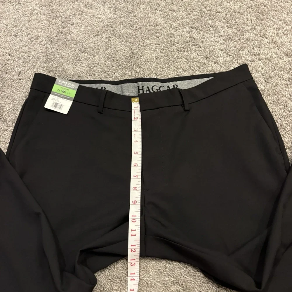 NEW HAGGARD MEN'S SUPER FLEX WAIST BAND GOLF / DRESS PANTS BLACK 38x30 HD70008